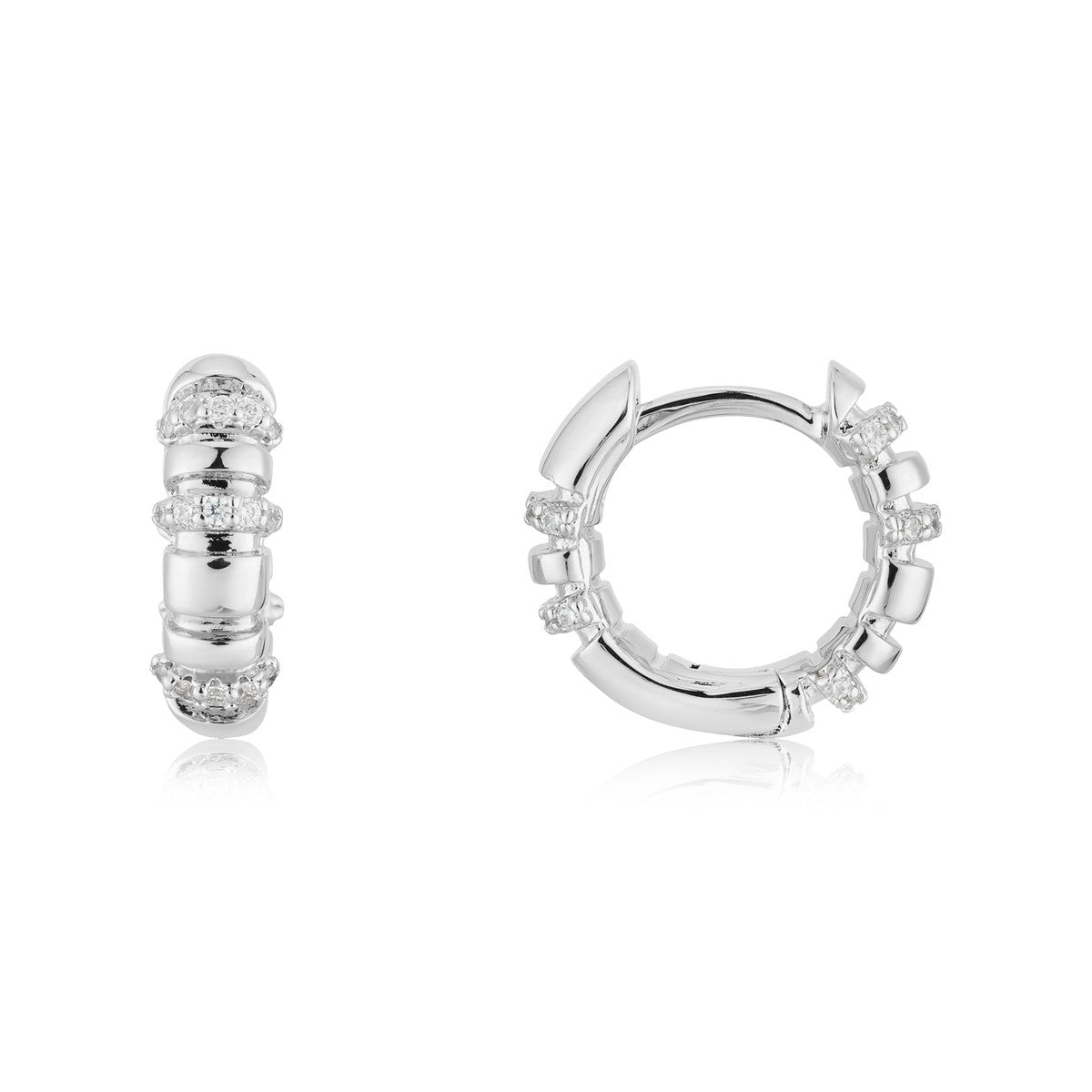 August Woods Silver Pavé Ridge Hoop Earrings