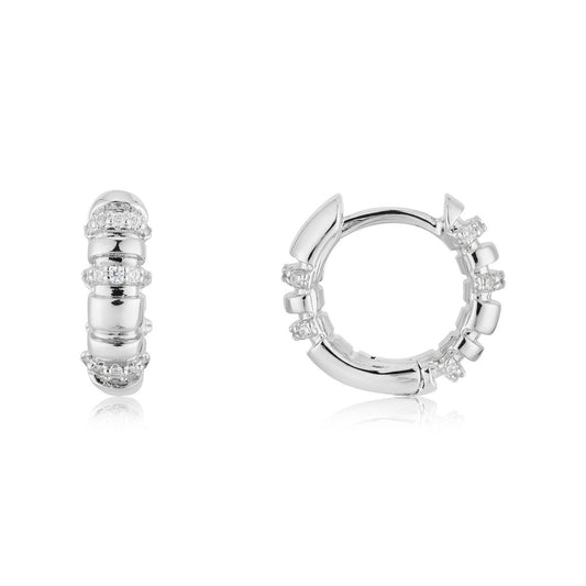 August Woods Silver Pavé Ridge Hoop Earrings