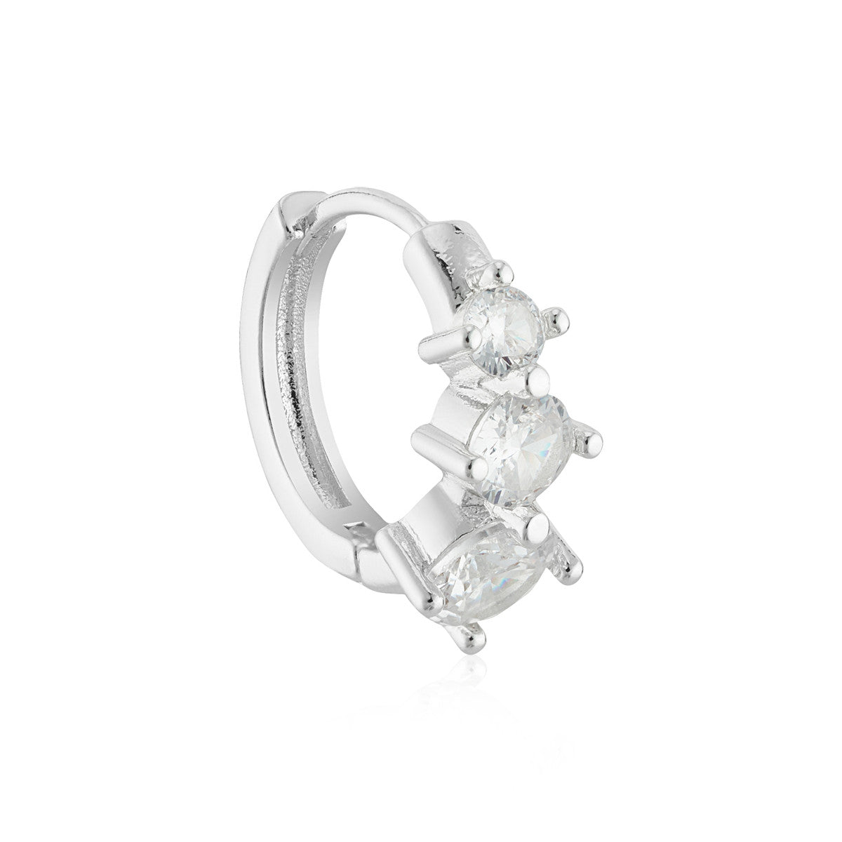 August Woods Silver 3 Solitaire Hoop Earrings