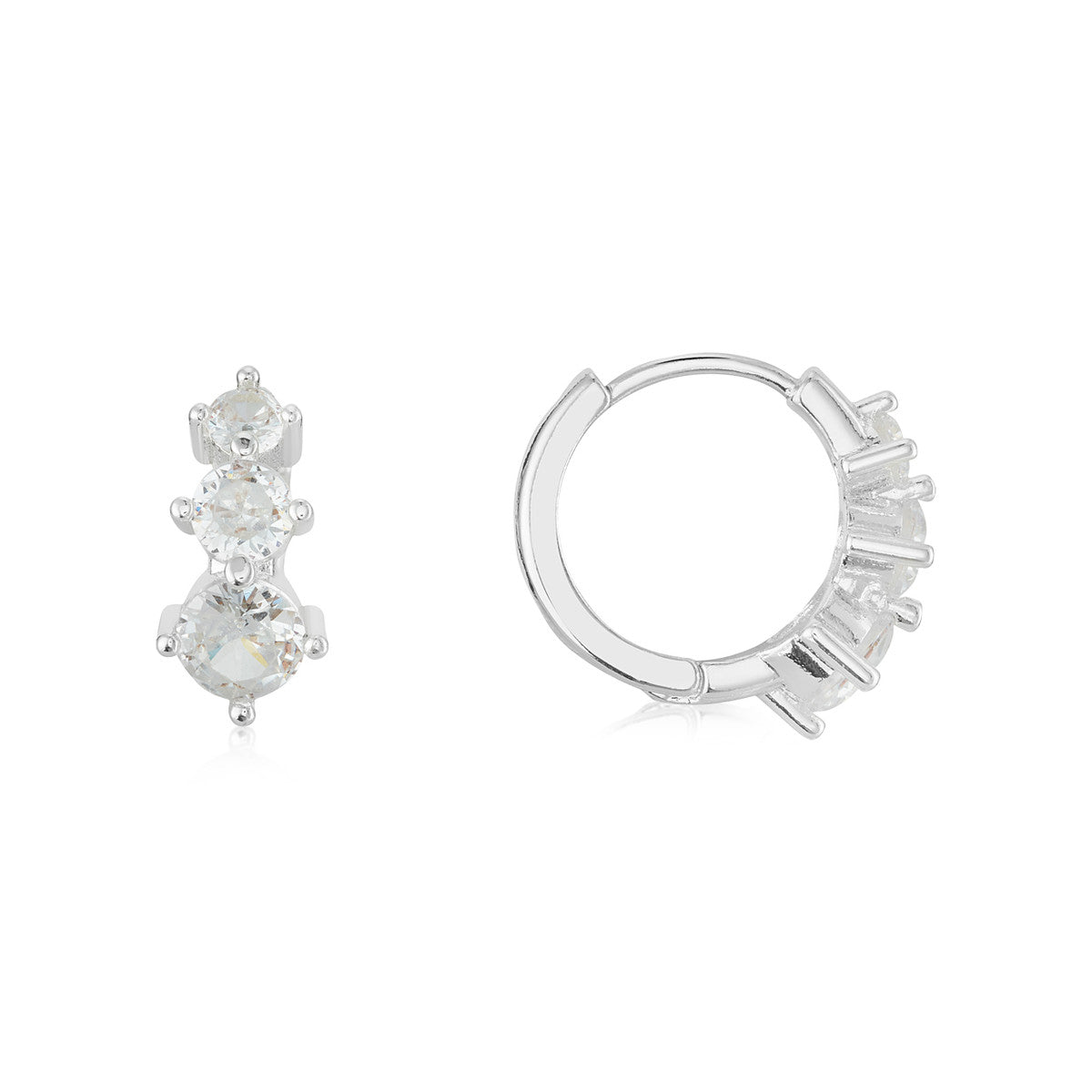 August Woods Silver 3 Solitaire Hoop Earrings