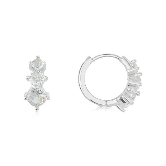 August Woods Silver 3 Solitaire Hoop Earrings