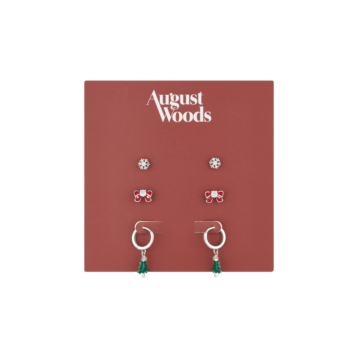 August Woods Silver Christmas Earrings 3 Pack on Card