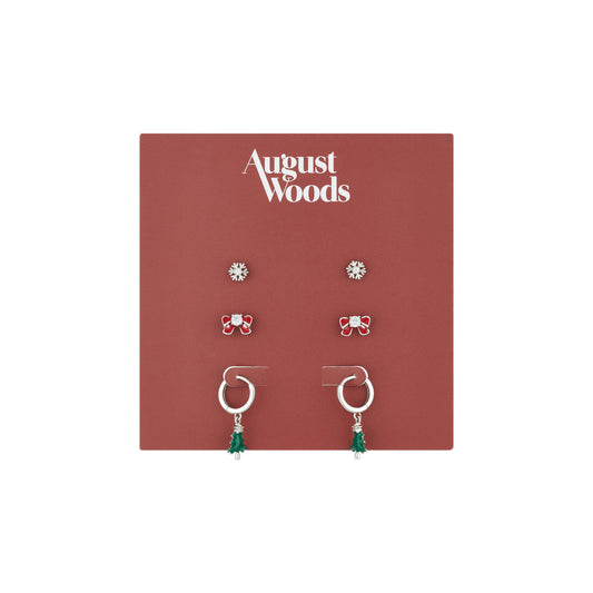 August Woods Silver Christmas Earrings 3 Pack on Card