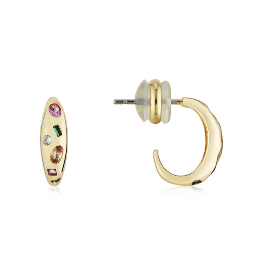 August Woods Gold Ruby Gemset CZ Dome Hoop Earrings