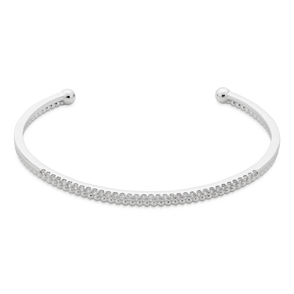 August Woods Silver Beaded Pavé Open Bangle