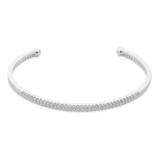 August Woods Silver Beaded Pavé Open Bangle