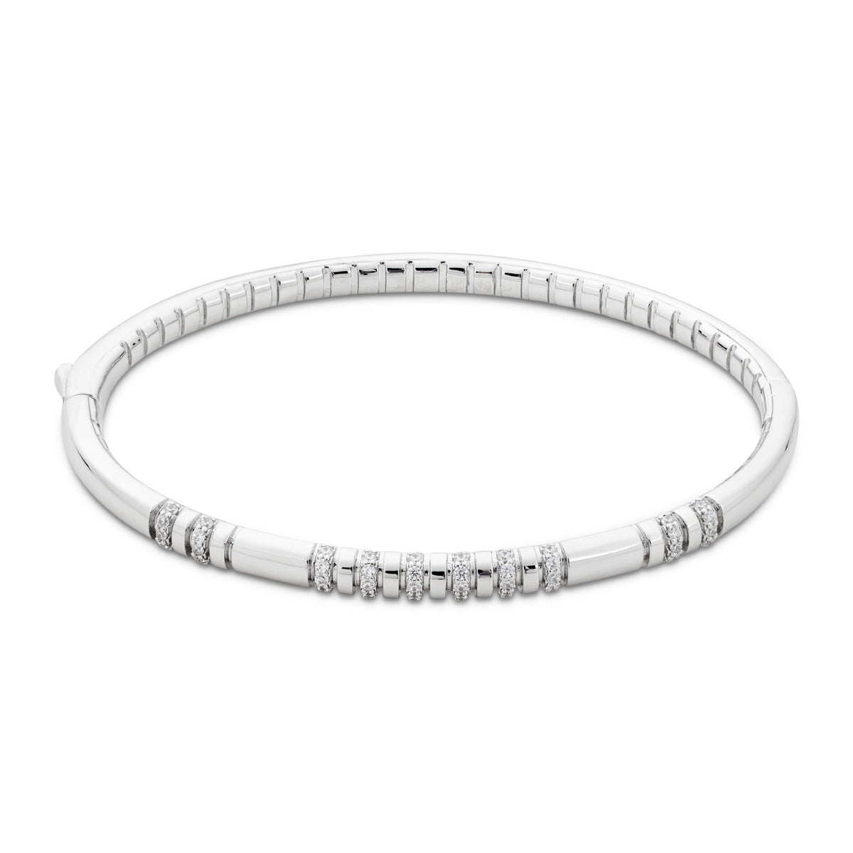 August Woods Silver Pavé CZ Ridge Box Clasp Bangle