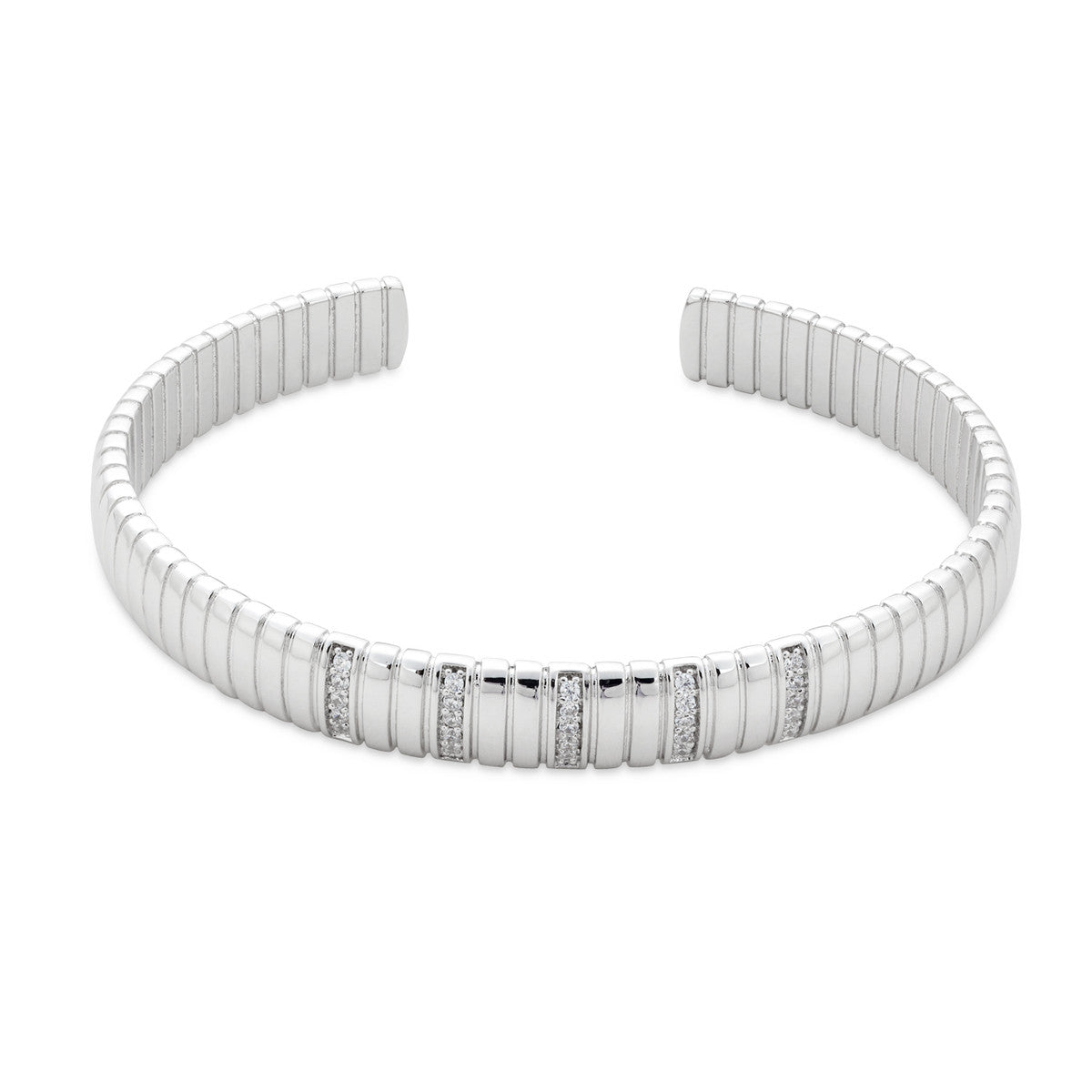 August Woods Silver Pavé CZ Ridge Open Bangle