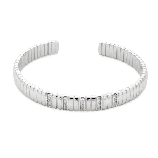 August Woods Silver Pavé CZ Ridge Open Bangle