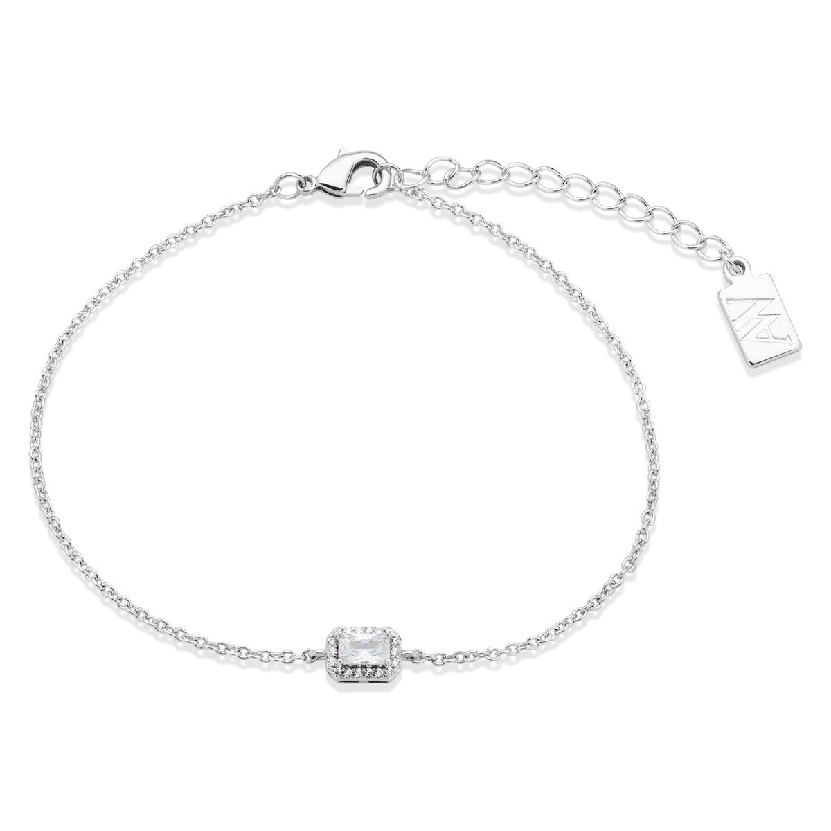 August Woods Silver Rectangle CZ Halo Bracelet