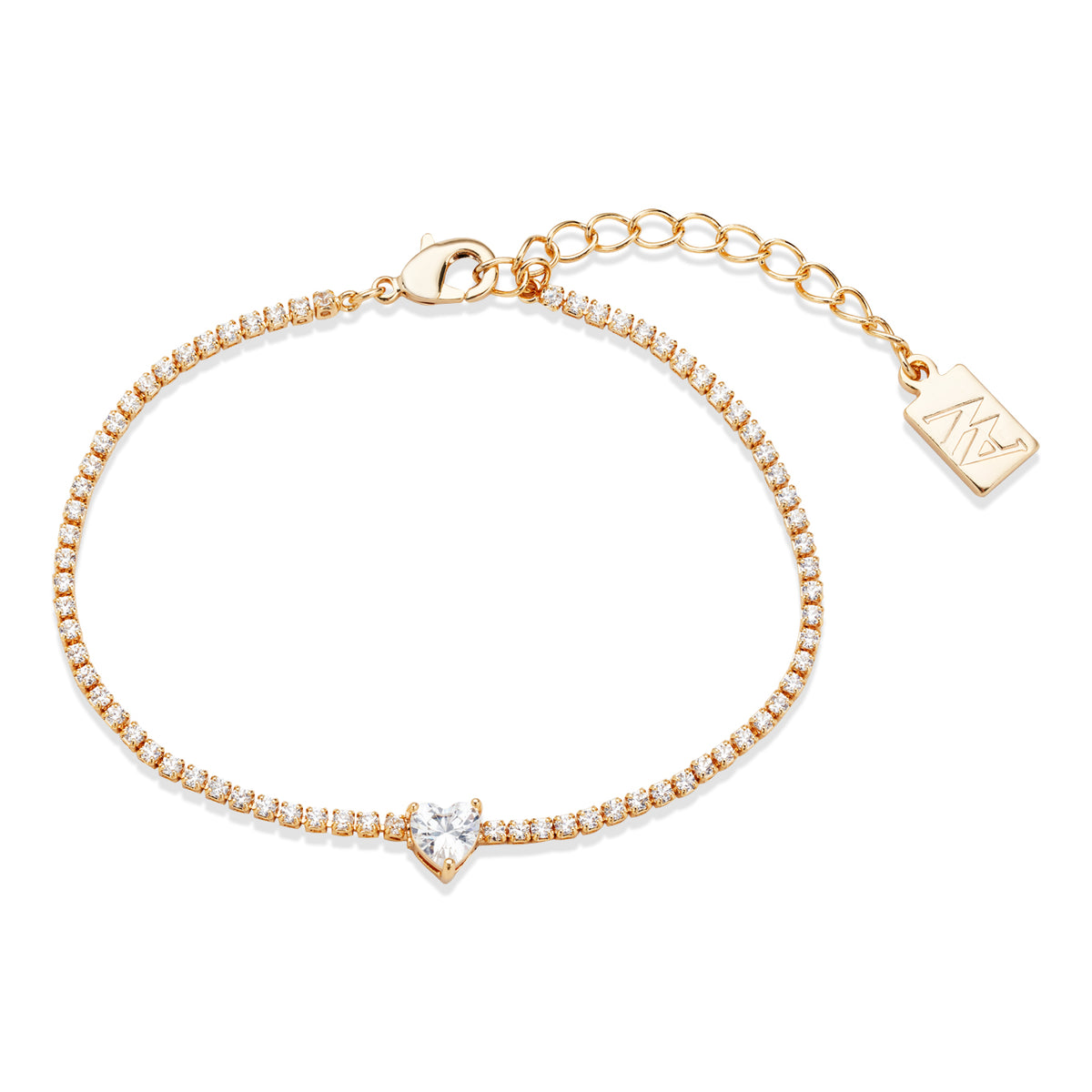 August Woods Gold Solitaire Heart Tennis Bracelet