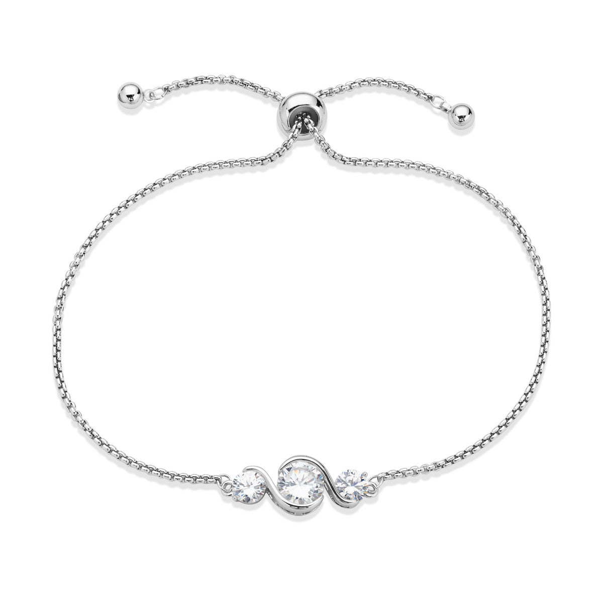 August Woods Silver Statement Three Solitaire Pull Bracelet