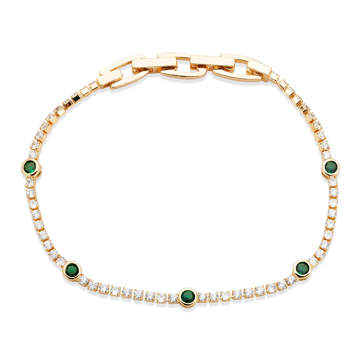 August Woods Gold Green Bezel Tennis Bracelet
