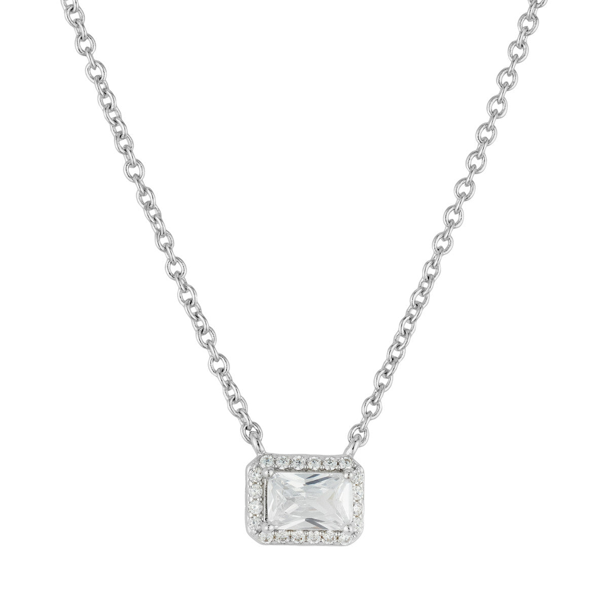 August Woods Silver Rectangle CZ Halo Necklace