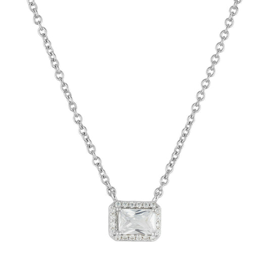 August Woods Silver Rectangle CZ Halo Necklace