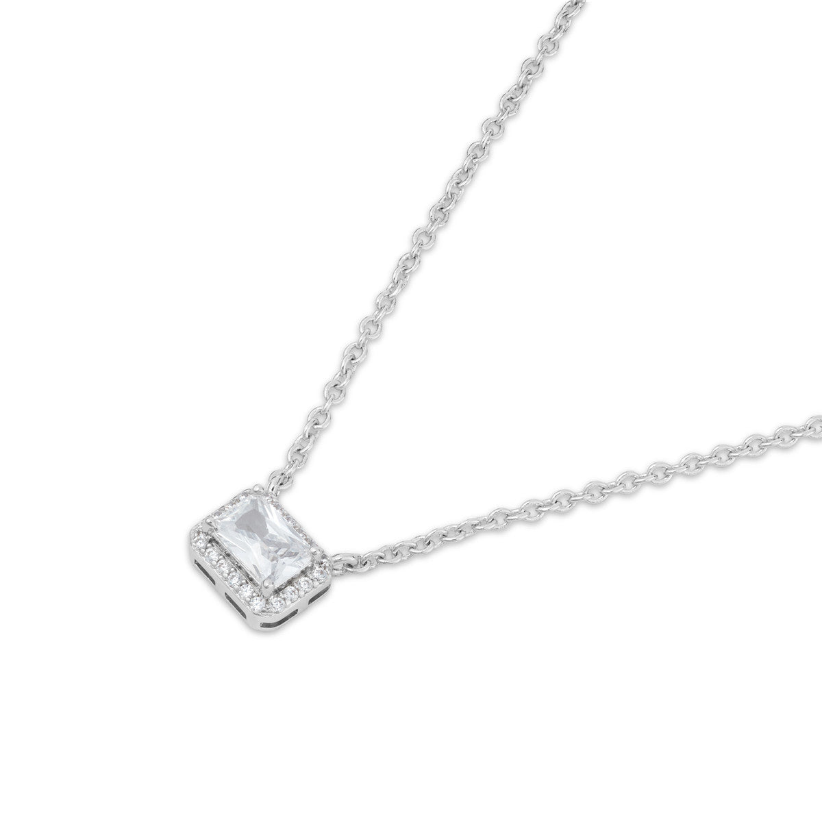 August Woods Silver Rectangle CZ Halo Necklace