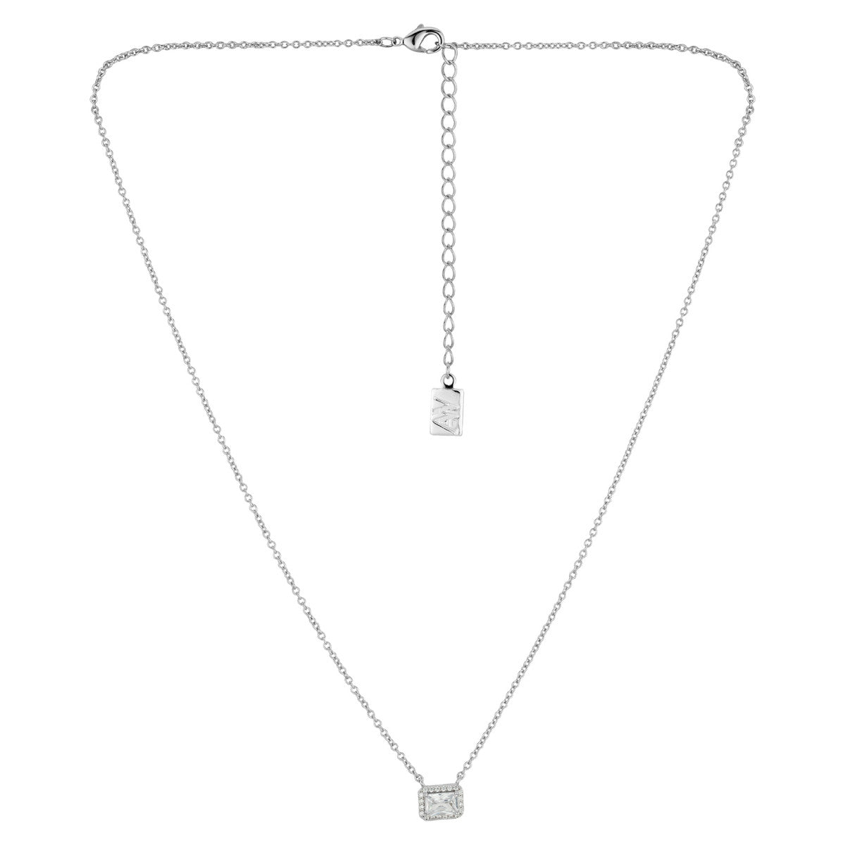 August Woods Silver Rectangle CZ Halo Necklace