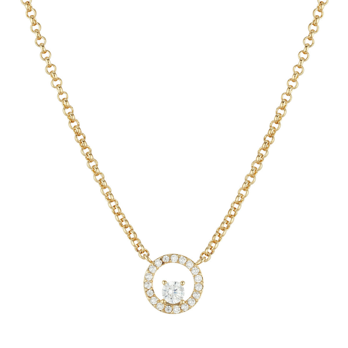 August Woods Gold Circle CZ Halo Necklace