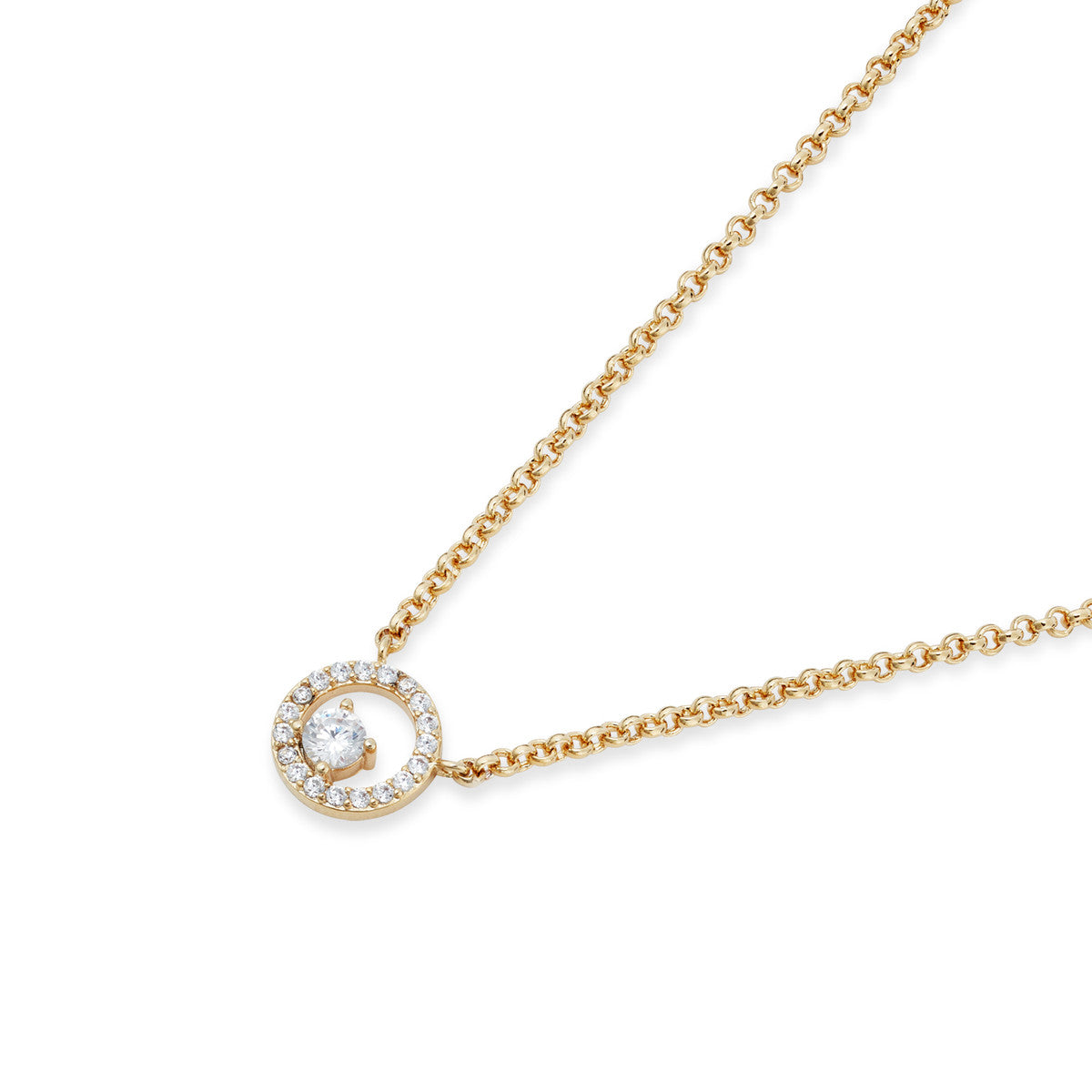 August Woods Gold Circle CZ Halo Necklace