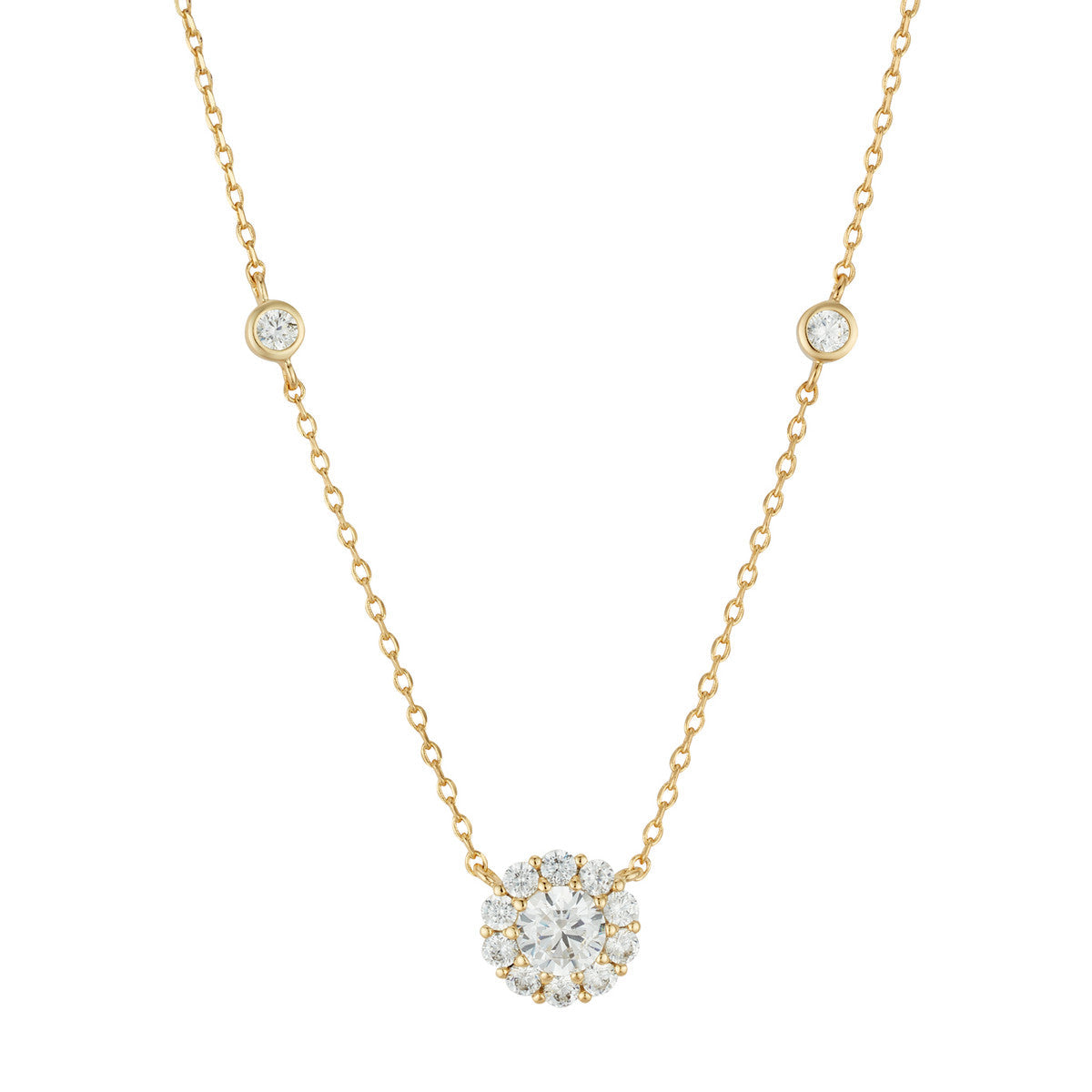 August Woods Gold Halo CZ Station Necklace