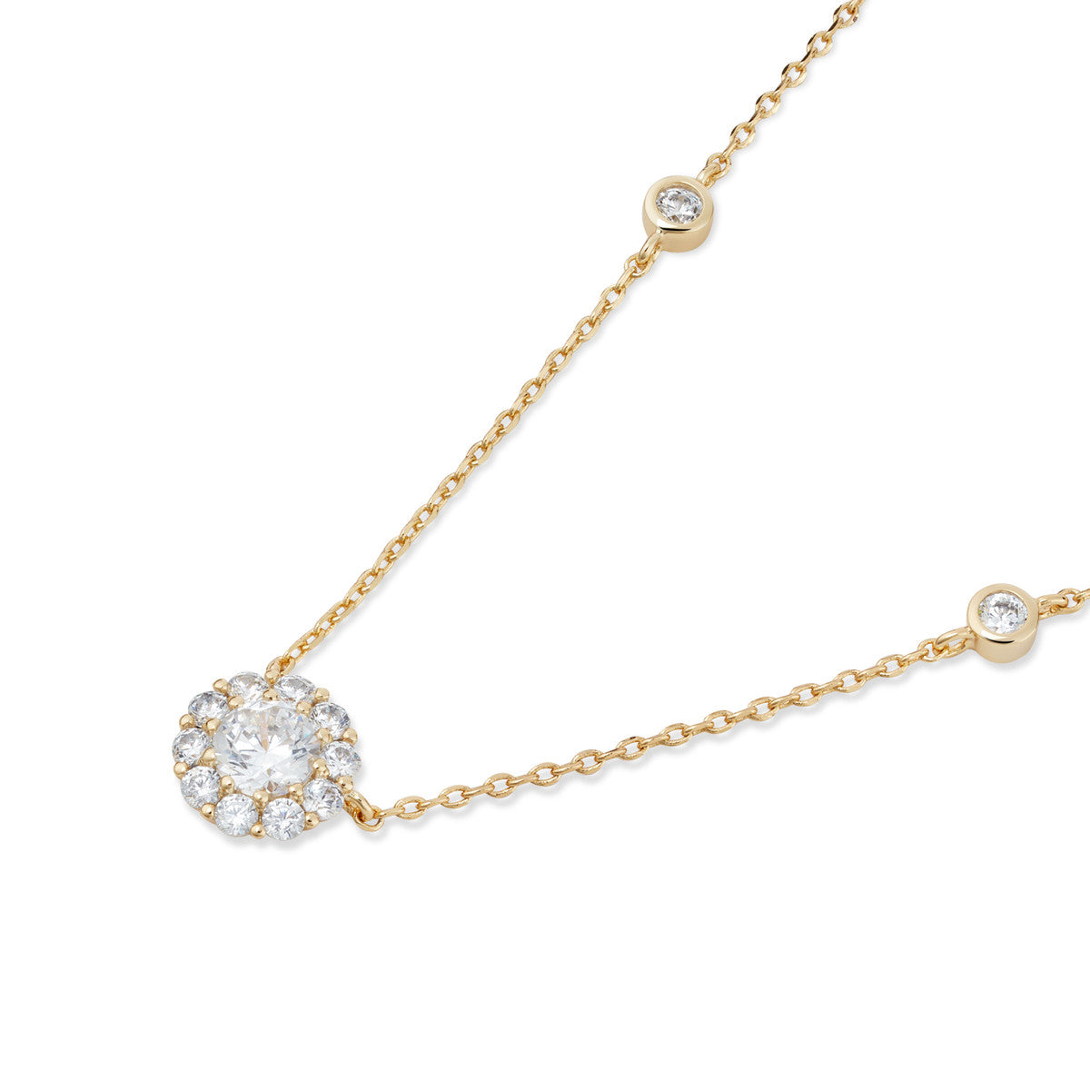 August Woods Gold Halo CZ Station Necklace