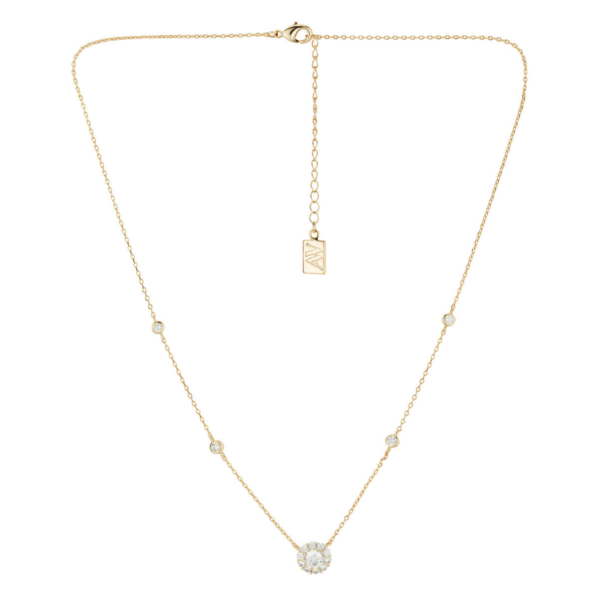 August Woods Gold Halo CZ Station Necklace