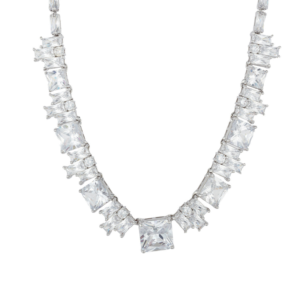 August Woods Silver Multi Baguette CZ Collar Necklace