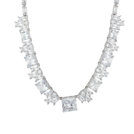 August Woods Silver Multi Baguette CZ Collar Necklace
