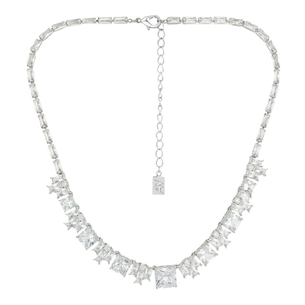 August Woods Silver Multi Baguette CZ Collar Necklace