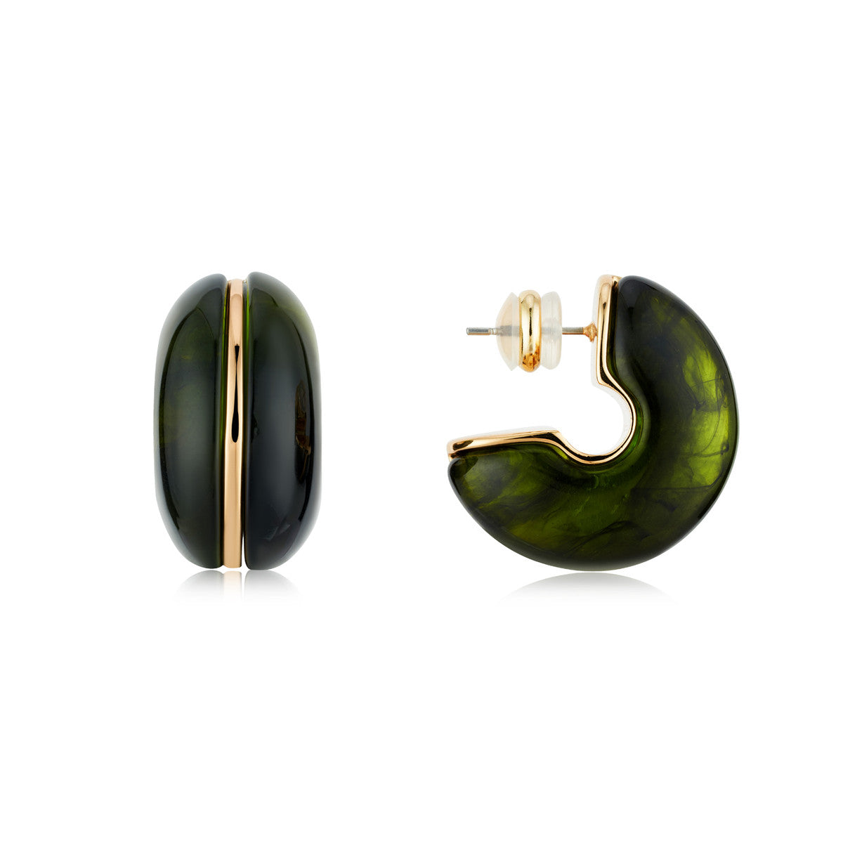 August Woods Gold Green Resin Chubby Hoops