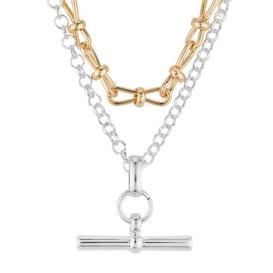 August Woods Two-Tone Double Chain T-Bar Necklace