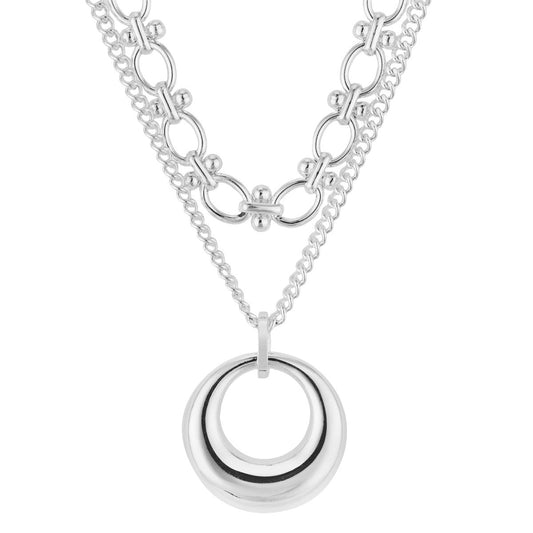 August Woods Silver Double Chain Circle Necklace