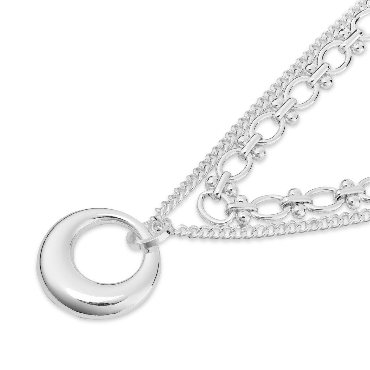 August Woods Silver Double Chain Circle Necklace