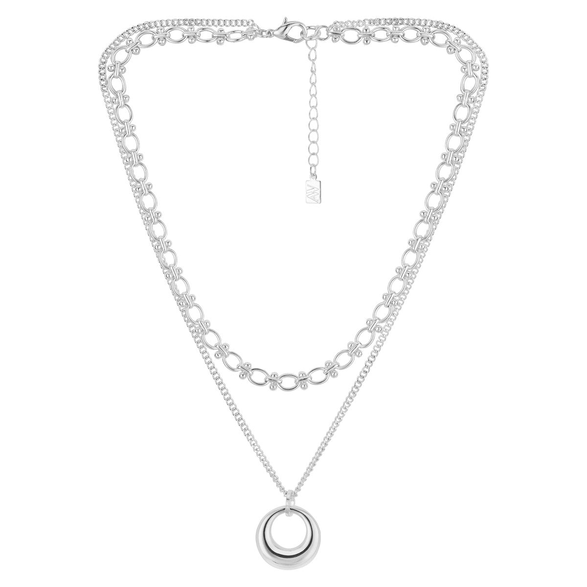 August Woods Silver Double Chain Circle Necklace