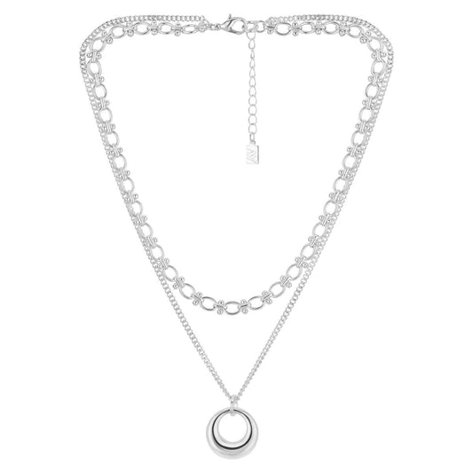 August Woods Silver Double Chain Circle Necklace