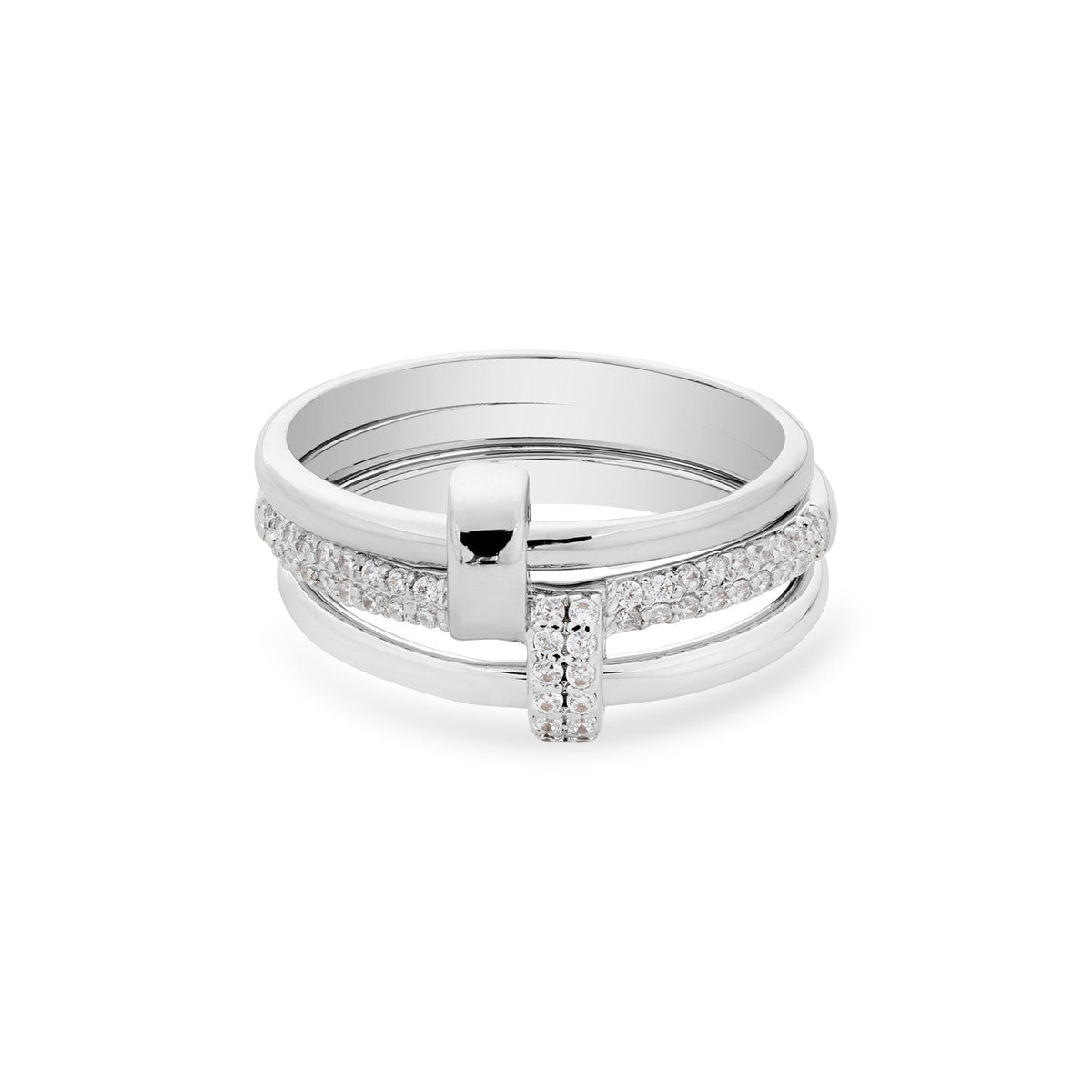 August Woods Silver 3 Pavé Stacked Band Rings