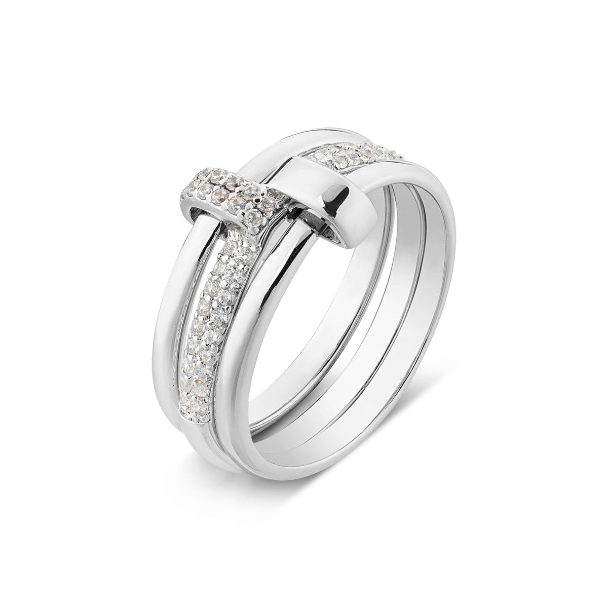 August Woods Silver 3 Pavé Stacked Band Rings