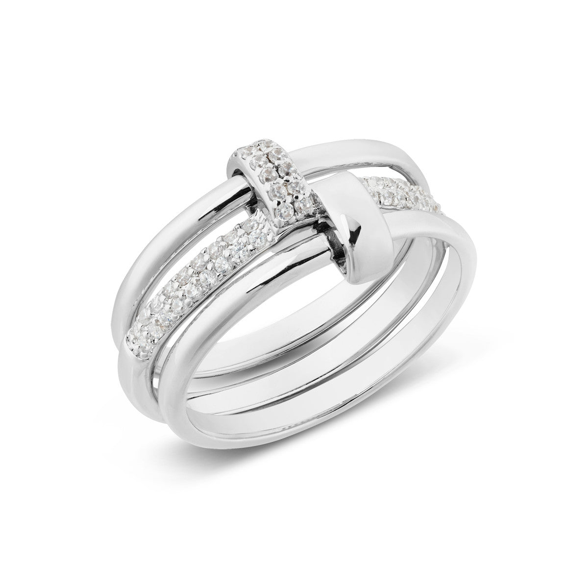 August Woods Silver 3 Pavé Stacked Band Rings