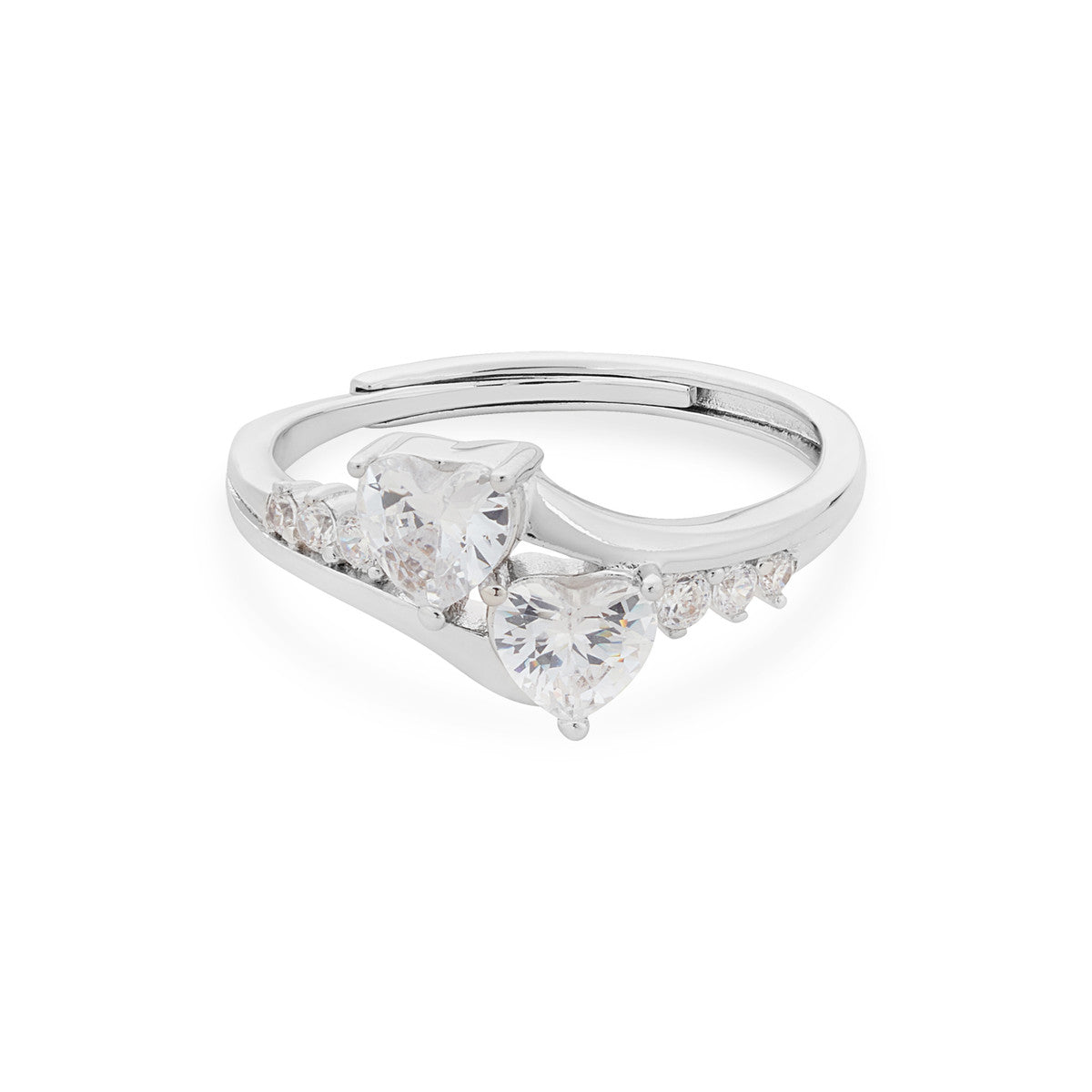 August Woods Silver 2 Heart Adjustable Ring