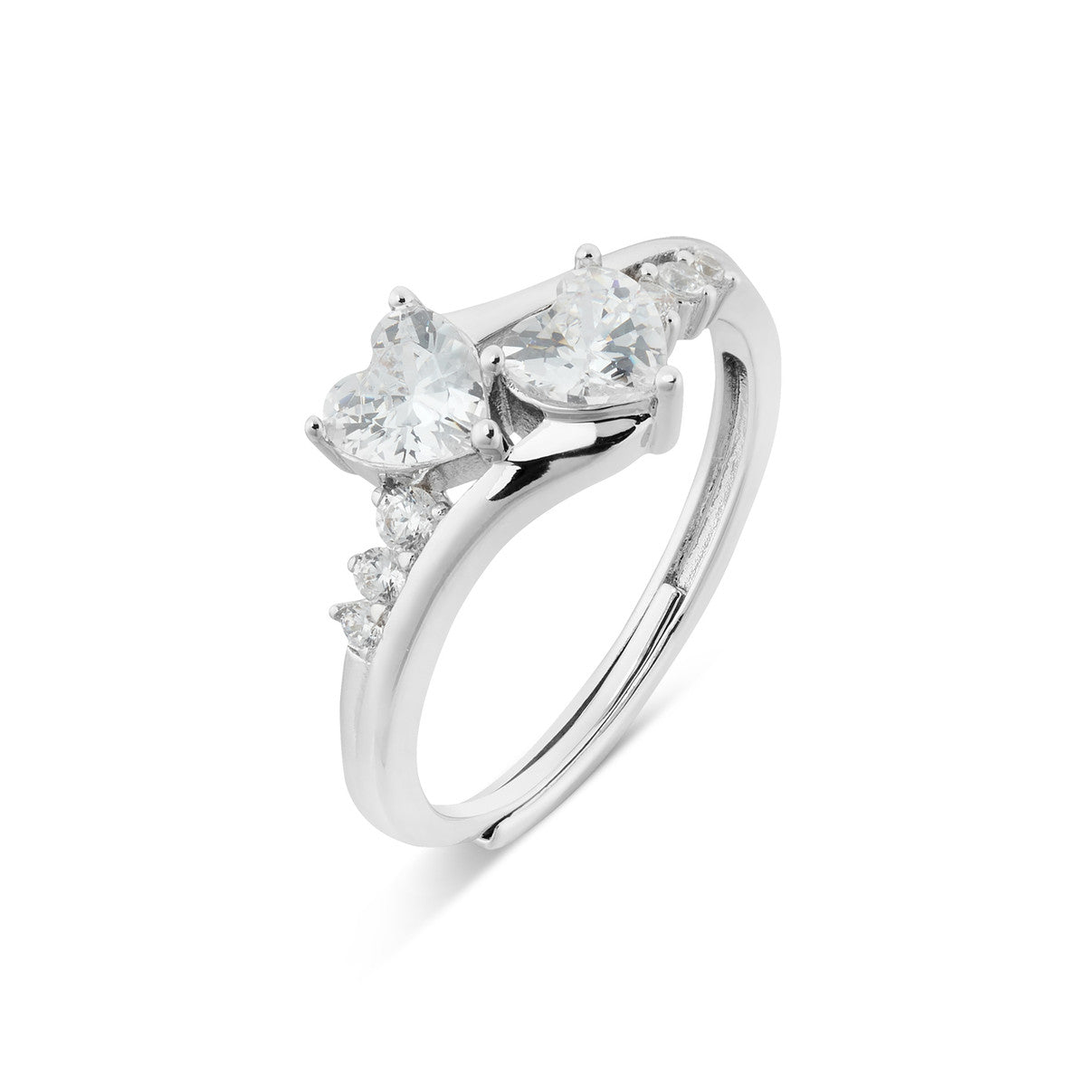 August Woods Silver 2 Heart Adjustable Ring