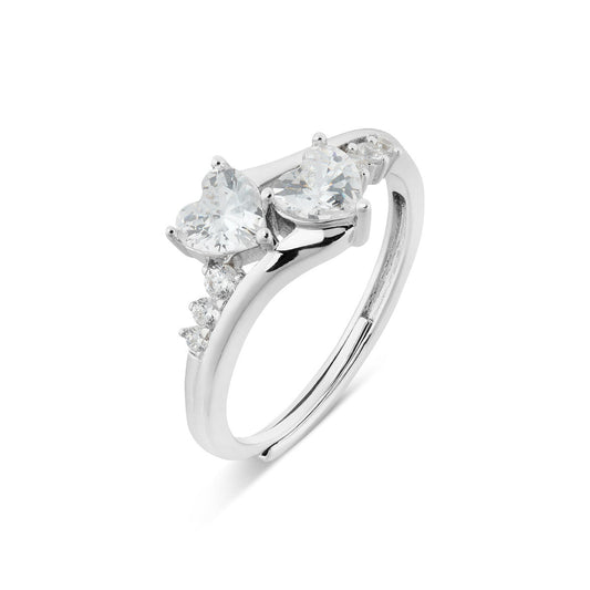 August Woods Silver 2 Heart Adjustable Ring