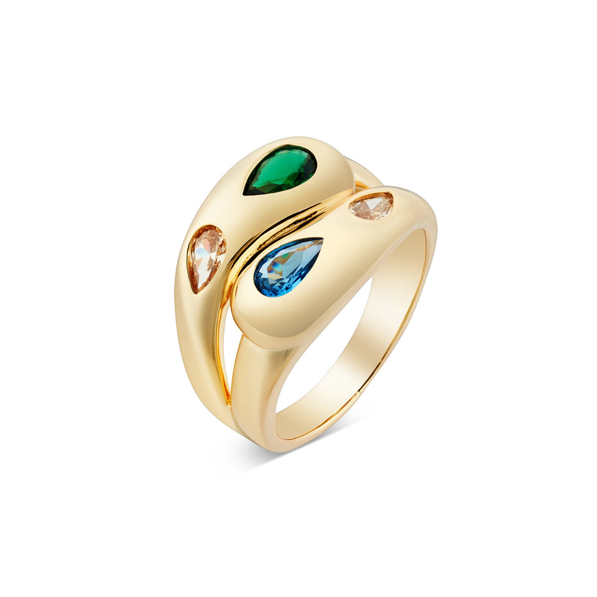 August Woods Gold Green Gemset CZ Dome Ring