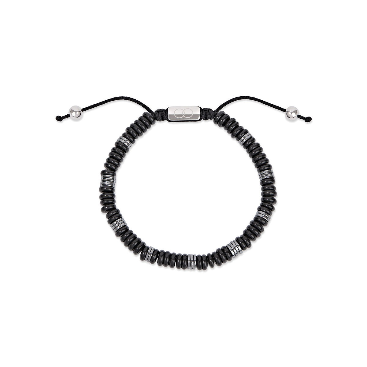 Over & Over Silver Stainless Steel Men's Black Agate Bracelet