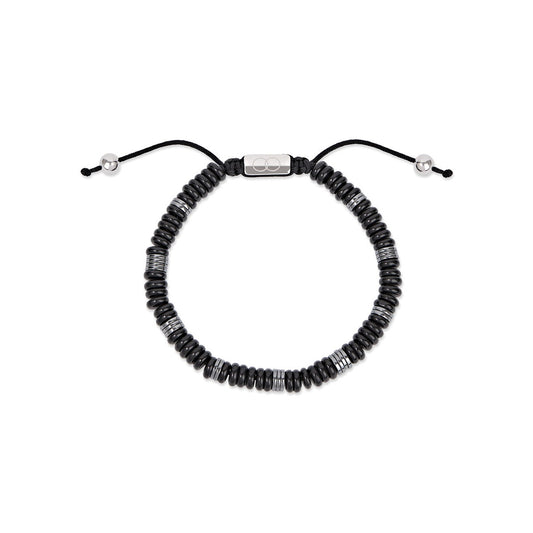 Over & Over Silver Stainless Steel Men's Black Agate Bracelet