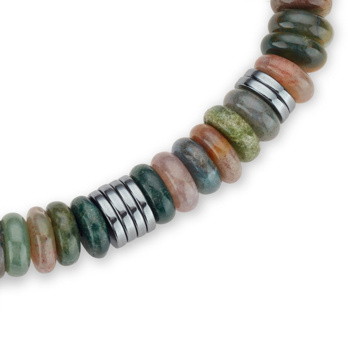 Over & Over Silver Men's Indian Agate Beaded Bracelet
