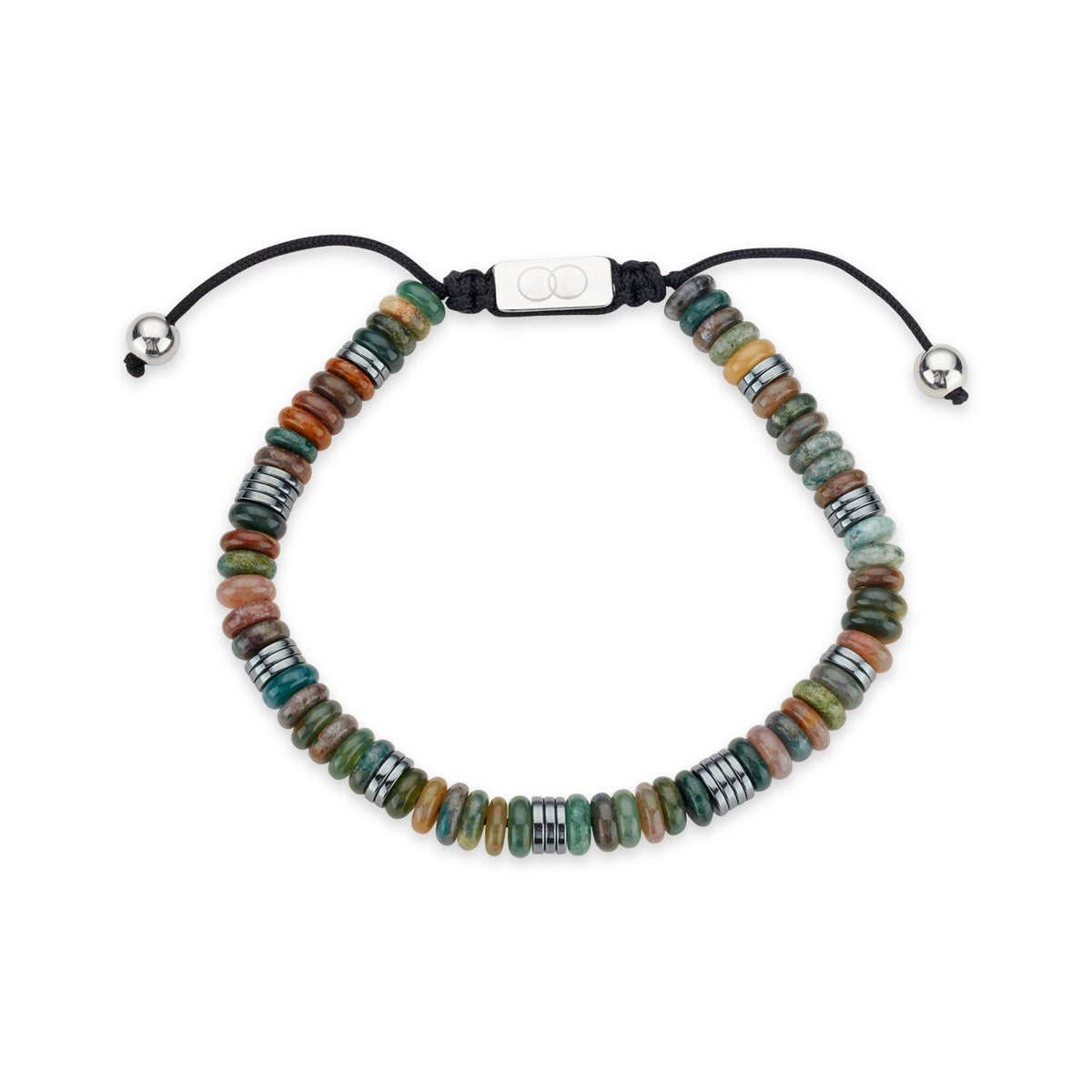 Over & Over Silver Men's Indian Agate Beaded Bracelet