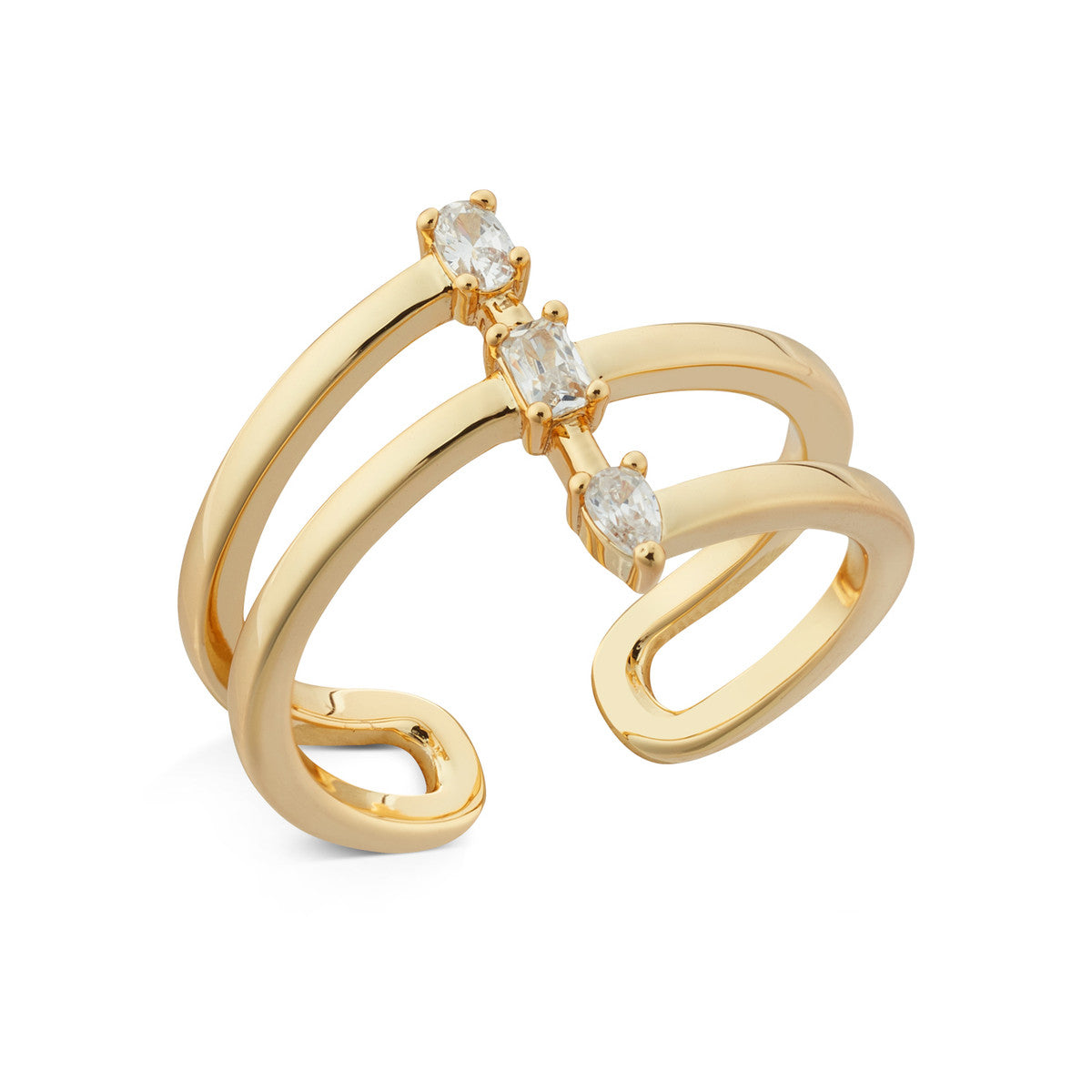 August Woods Gold Trio CZ Open Wrap Ring