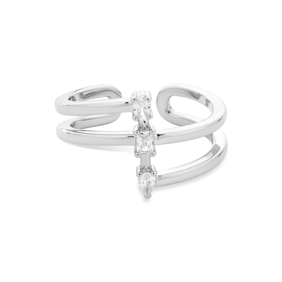 August Woods Silver Trio CZ Open Wrap Ring