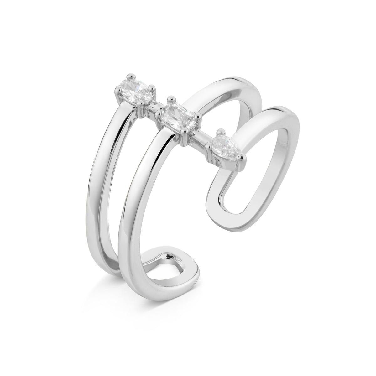 August Woods Silver Trio CZ Open Wrap Ring