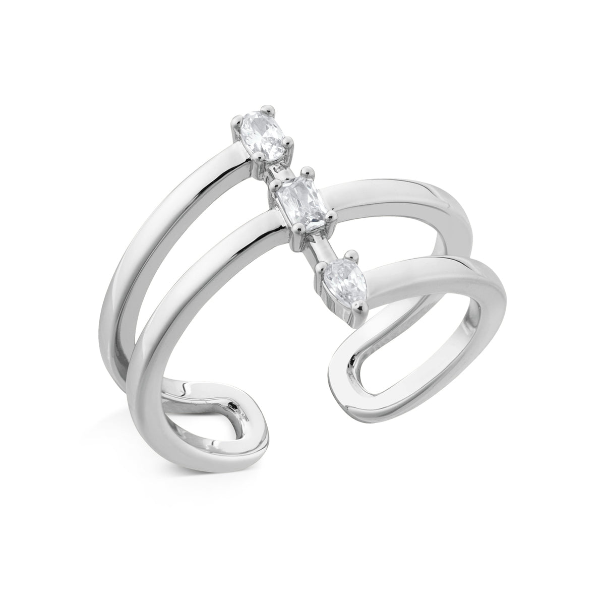 August Woods Silver Trio CZ Open Wrap Ring